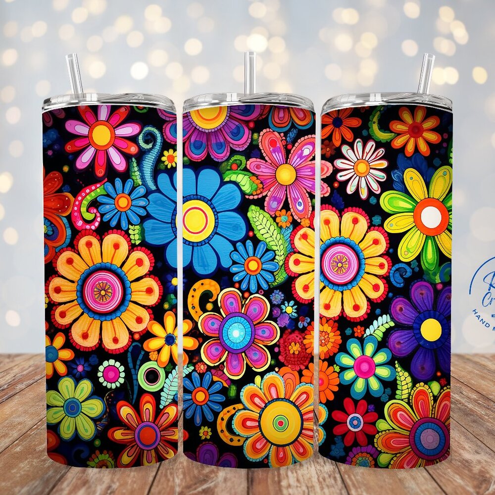 3D Mandala 20oz Tumbler, Colorful Flower Skinny Tumbler, For Hot And Cold Drinks